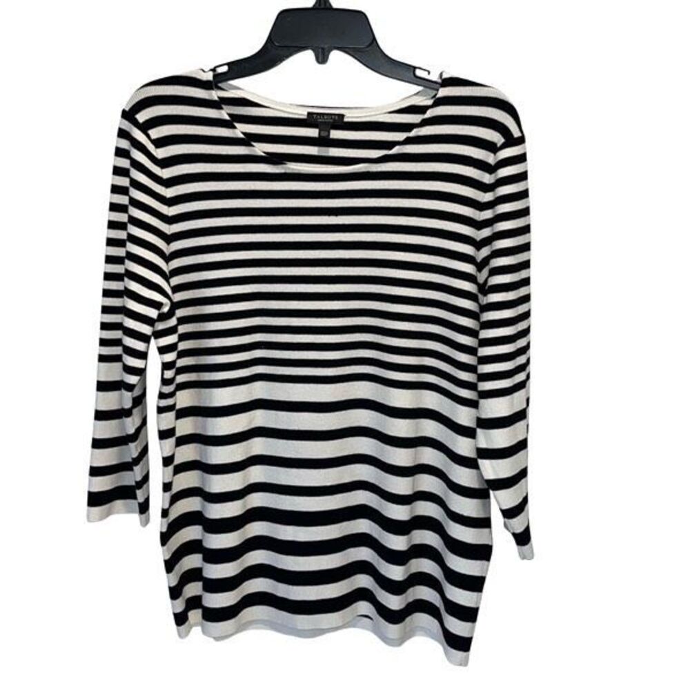 Talbots Scoop Neck Striped Lightweight‎ Sweater Top Size 2XP Black White
